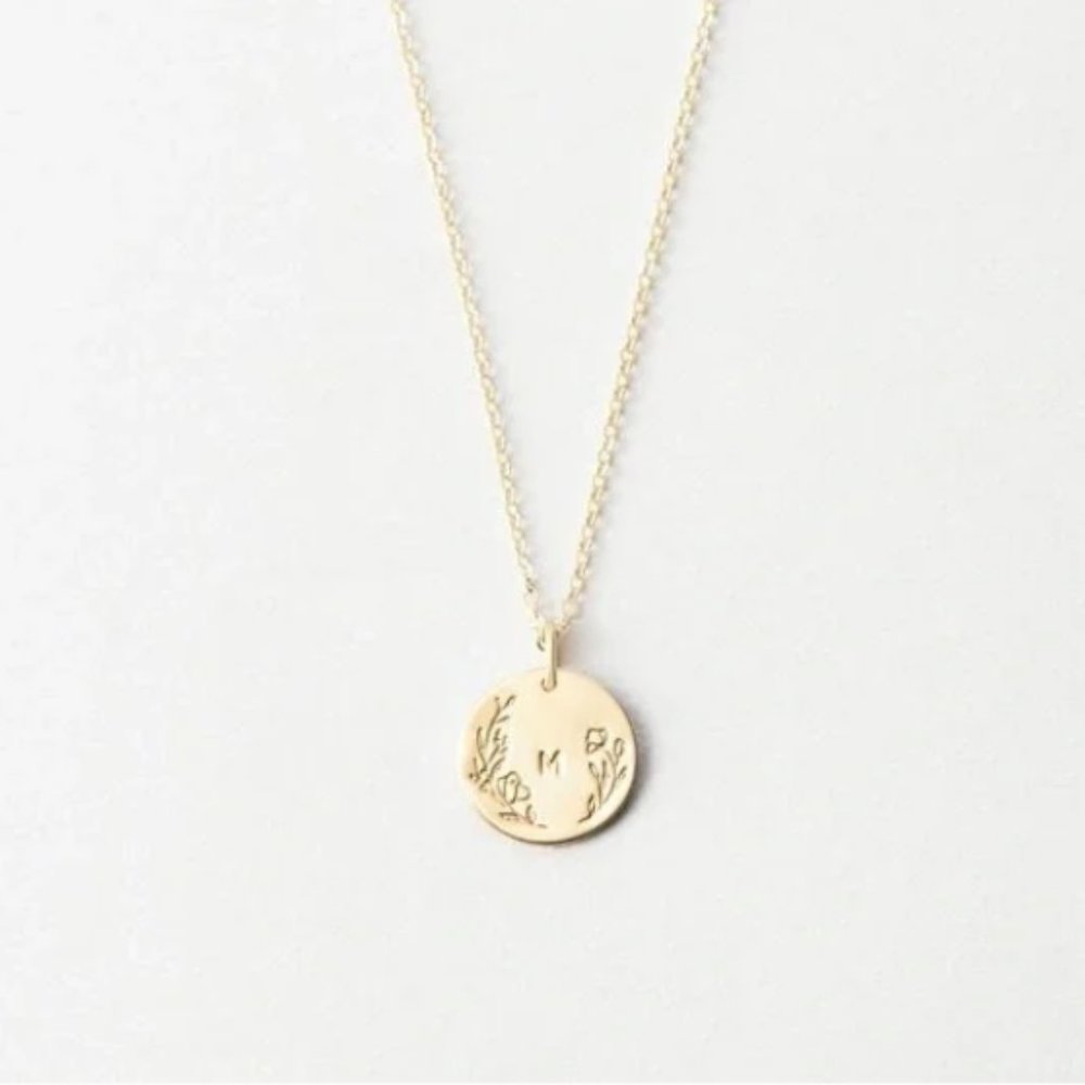 Floral Letter K Minimalist Dainty Silver/Gold Vine Circle Disc Gift Necklace